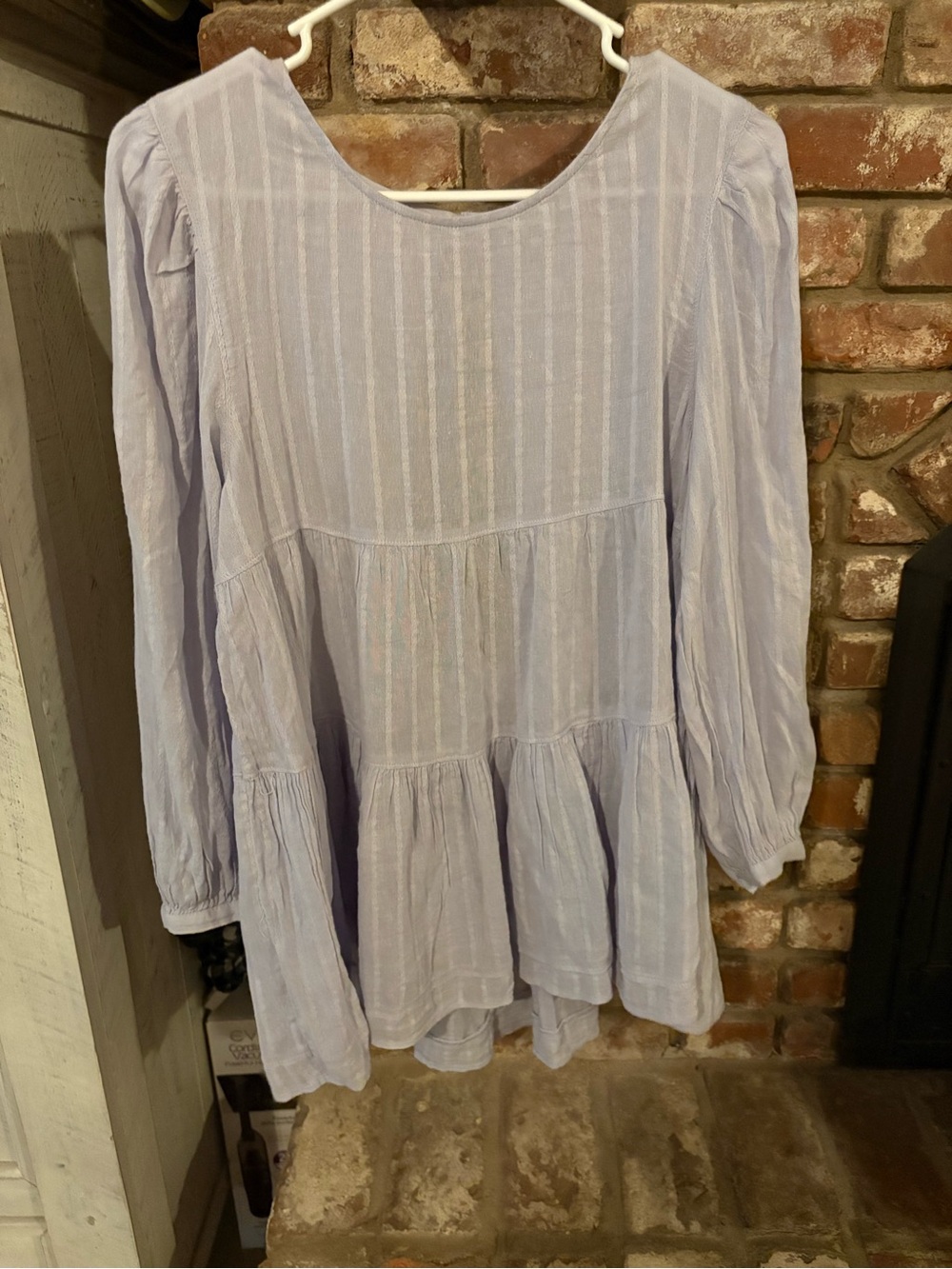 American Eagle Outfitters Pale Lavender Long-Sleeve Tiered Peasant Top